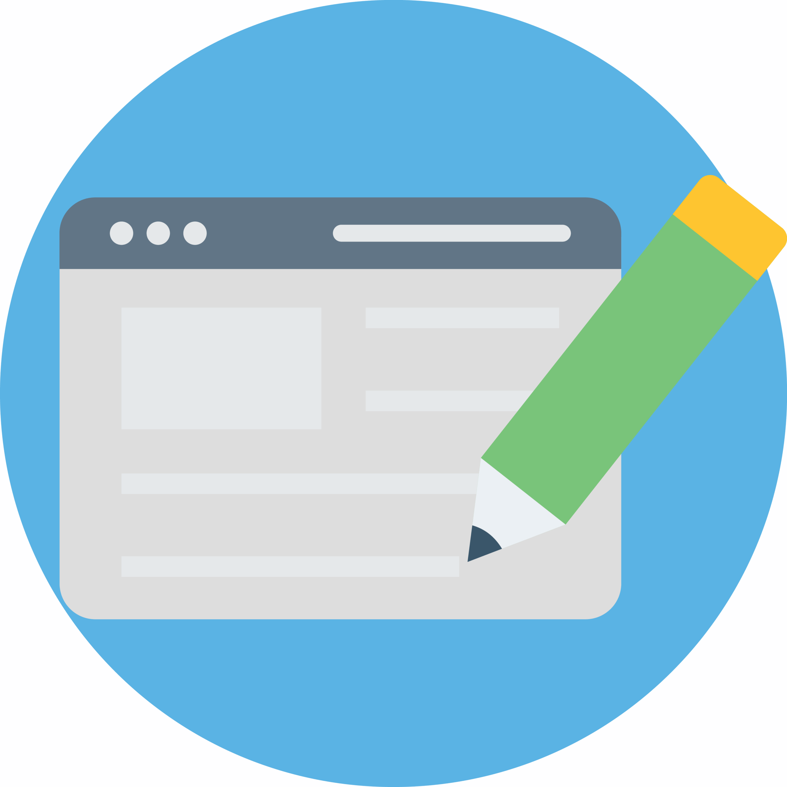 Illustration of a web page with a pencil, symbolizing content creation for social media marketing and digital communication strategies.